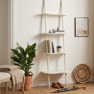 Modern Wandrek Ladder 57x174cm - Ladderek met Gebogen Planken - Minimalistische Boekenkast - Scandi Stijl Wandmeubel - 4 Niveaus