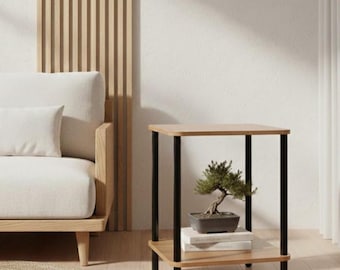 Moderner Beistelltisch im Eichen-Look, Minimalistischer zweistufiger Beistelltisch
