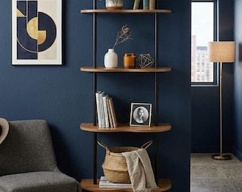 Scaffale a Scala Moderno 57x174cm - Libreria a Parete con Mensole Curve - Mobile Minimalista - Stile Scandi Design - 4 Ripiani