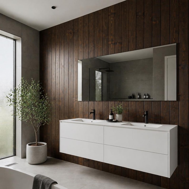 Handcrafted Cedar Wood Wall Panels | Walnut Brown Shou Sugi Ban, Tongue ...