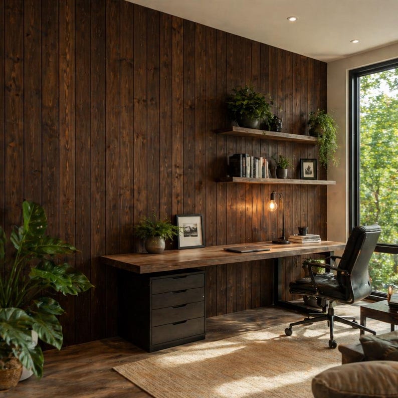 Handcrafted Cedar Wood Wall Panels | Walnut Brown Shou Sugi Ban, Tongue ...
