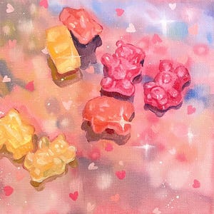 Gummy bears original artwork oil painting 6”x6”