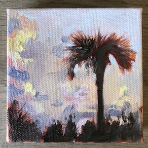 Florida sunset original oil painting 4”x4”