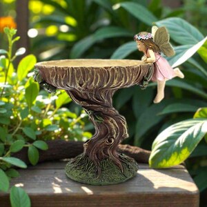 Comedero para pájaros de jardín de flores de hadas / Estatua de hada de resina / Decoración artística de árbol para exteriores / Adorno de jardín de fantasía / Comedero para pájaros de patio de regalo