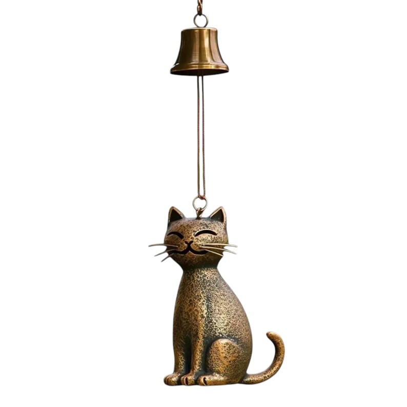 camping chimes, outdoor wind chime, flower fairy statue, fairy yard art, zen cat chime, cat yard art, cute cat ornament, hanging chimes, cat yard decor, feline wind bell, cat wind chime, modern cat bell, outdoor cat ornament