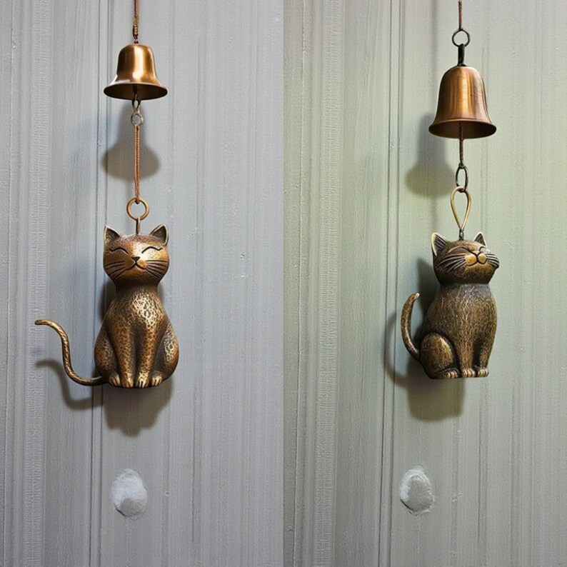 camping chimes, outdoor wind chime, flower fairy statue, fairy yard art, zen cat chime, cat yard art, cute cat ornament, hanging chimes, cat yard decor, feline wind bell, cat wind chime, modern cat bell, outdoor cat ornament