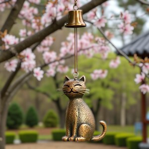 Metal cat wind chime for outdoor garden décor, 15cm hanging cat ornament made of rust-resistant metal, outdoor chime for porch decoration, cute cat silhouette chime for yard art, modern cat bell for balcony or patio, feline wind bell for outdoor hanging décor, soft sound metal chime for garden spaces, lightweight cat ornament for porch, simple outdoor hanging chime for natural décor settings.
