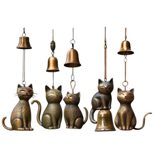 camping chimes, outdoor wind chime, flower fairy statue, fairy yard art, zen cat chime, cat yard art, cute cat ornament, hanging chimes, cat yard decor, feline wind bell, cat wind chime, modern cat bell, outdoor cat ornament