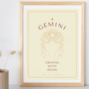 Gemini Zodiac Poster Wall Art Print, Trendy Astrology Gift, Birthday ...