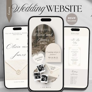 Wedding Website Template, Editable Canva Digital Wedding Invitation, Old Money Wedding Website, Luxury Save the Date, RSVP Website image 1