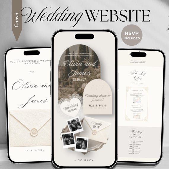 Wedding Website Template, Editable Canva Digital Wedding Invitation, Old Money Wedding Website, Luxury Save the Date, RSVP Website