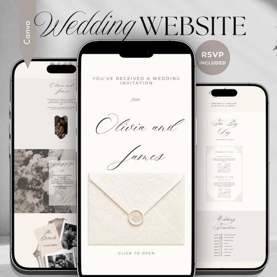 Old Money Wedding Website Template, Minimalist Wedding Invitation,Luxury RSVP Website, Romantic Save the Date,Elegant Canva Wedding Template