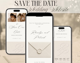 Old Money Wedding Website Template, Elegant Save The Date, Minimalist Wedding Invitation, Canva Template, Luxury Digital Wedding Website