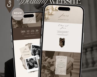 Moody Vintage Romance Wedding Website Template, Editable Wedding Web Invitation, Elegant Online RSVP, Old Money Aesthetic Website Canva