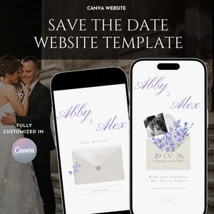 Lavender Save the Date Wedding Website Template, Floral, Digital, Editable Canva Wedding Website