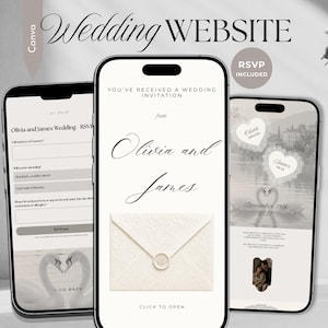 Old Money Wedding Website Template, Lace Wedding Invitation, Swan Save the Date, Canva Wedding Website, RSVP, Italian Romance