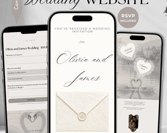 Old Money Wedding Website Template, Lace Wedding Invitation, Swan Save the Date, Canva Wedding Website, RSVP, Italian Romance