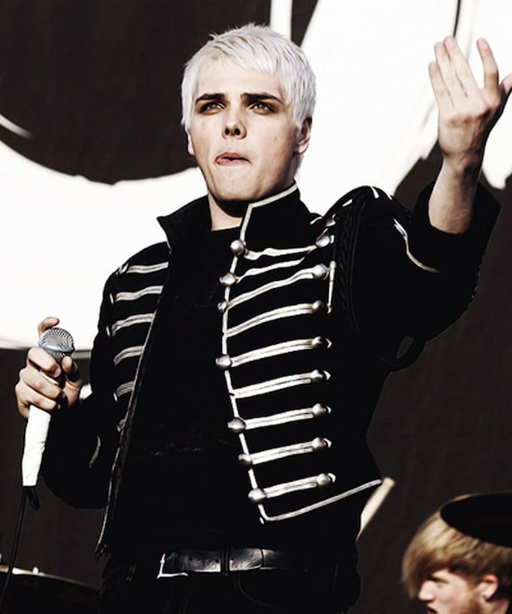 My Chemical Romance inspired Black Parade Jacket with corset back, Handmade Military Drummer Coat, black and silver band cosplay uniform