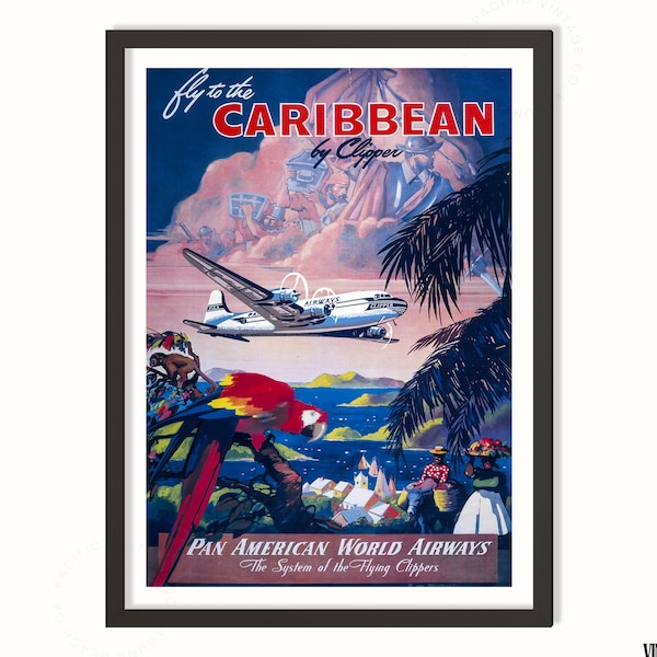 Caribbean Travel Poster: Vintage Pan Am Airline Art Print