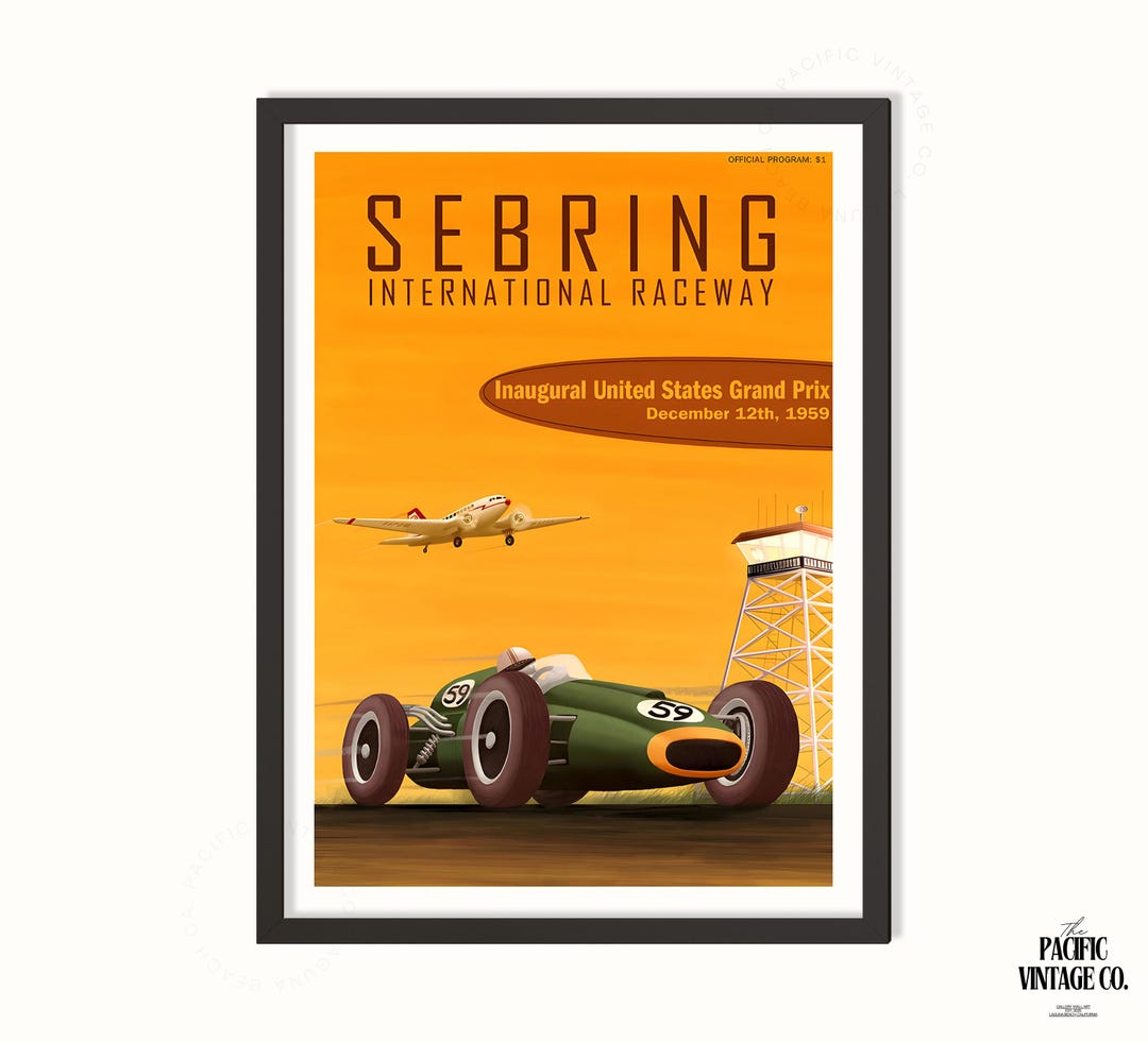 Sebring Raceway Vintage Poster | 1959 US Grand Prix Racing Art Print ...