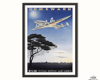 Vintage Aviation Travel Poster | Homeward Flight Illustration | Mid Century Airplane Wall Art