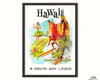 Hawaii TWA Vintage Travel Poster, Retro Hawaiian Wall Art
