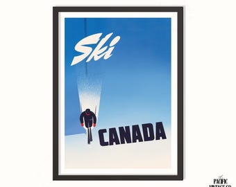 Vintage Ski Canada Travel Poster | Retro Canadian Winter Poster, Ski Vintage Wall Art, Retro Travel Print