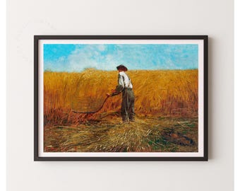The Reaper Art Print – Vintage Farming Painting, Golden Wheat Field Landscape, Rural American Wall Decor, Vintage Poster