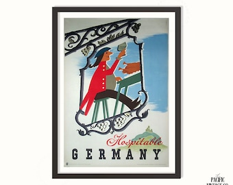 Vintage Hospitable Germany Poster – Classic German Travel Art Print, Retro Tourism Decor