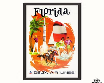 Vintage Florida Travel Poster | Retro Sunshine State Art Print | Mid Century Coastal Wall Decor