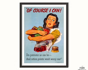 Of Course I Can Poster – Vintage WWII Propaganda Print, Retro Kitchen Wall Art, 1940s Patriotic Home Decor