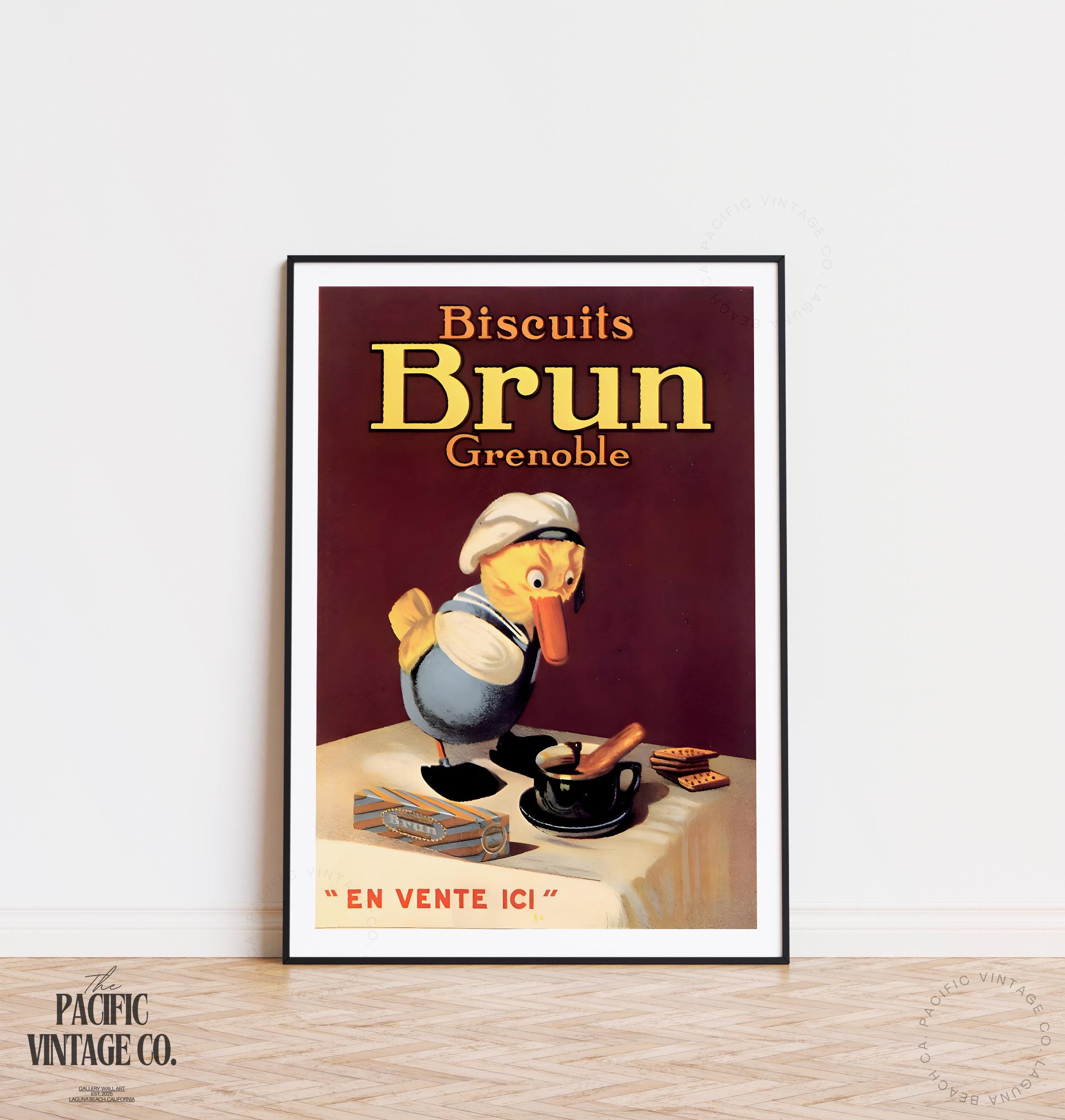 Biscuits Brun Grenoble Poster – Vintage French Duck Chef