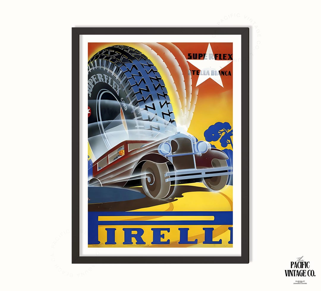 Vintage Pirelli Superflex Poster Retro Italian Car Tire Advertising 