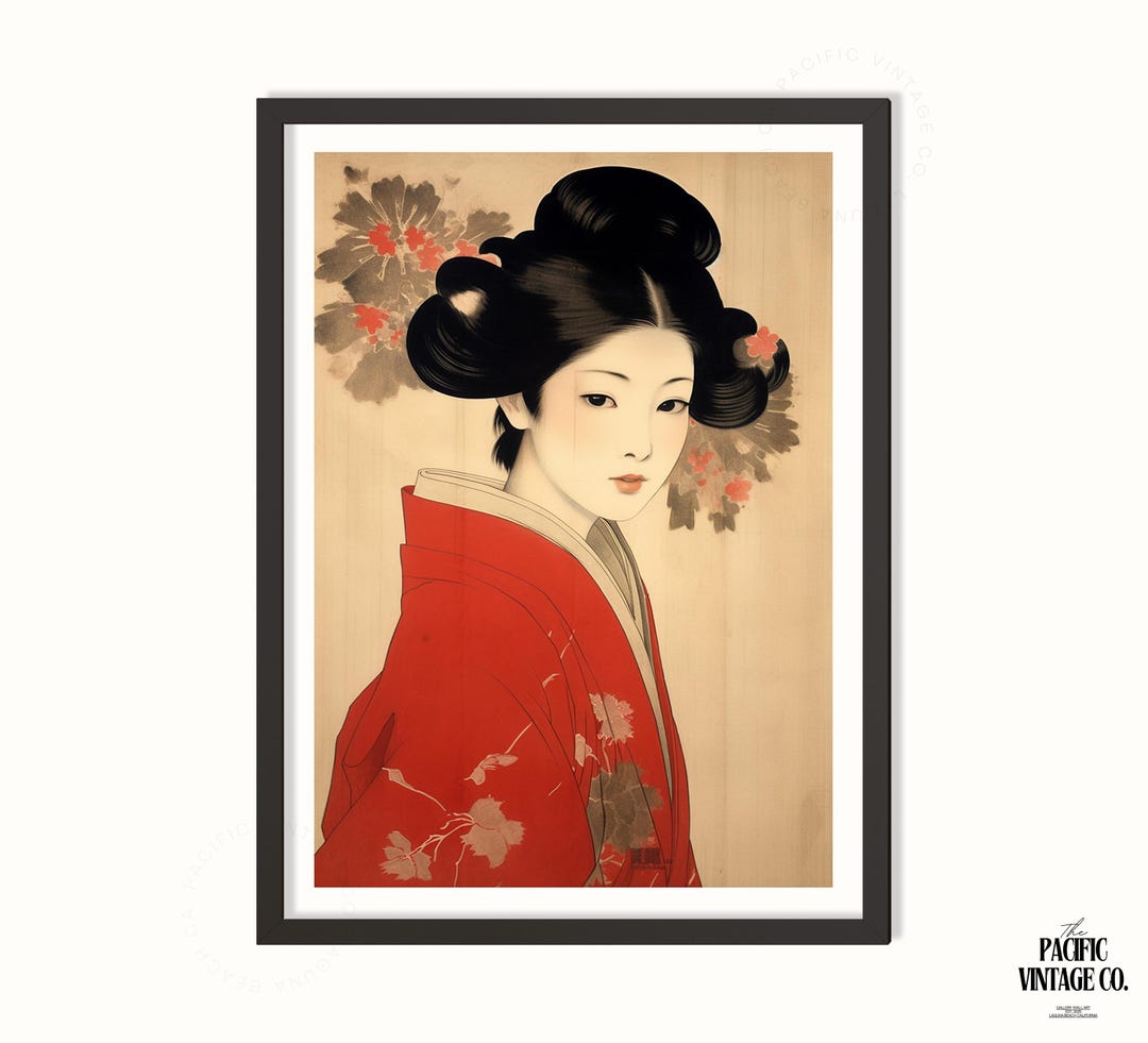 Japanese Woman in Red Kimono – Vintage Geisha Art Print, Elegant Asian ...