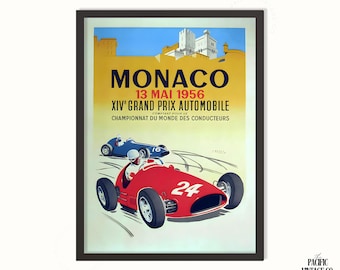 Monaco Grand Prix 1956 Poster by J. Ramel, Vintage Racing Print, Classic Monte Carlo Motorsport Wall Art, Vintage Car Poster