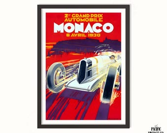 Vintage poster Grand Prix van Monaco – 1930 Racing Art Print klassieke auto-illustratie