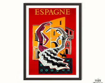 Espagne Flamenco Tänzerin Vintage Poster - Spanische Reise Wandkunst, Retro Spanien Druck, Buntes Andalusien Dekor, Vintage Druck