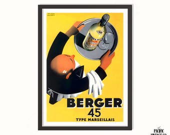 Póster Berger 45 de Roland Ansieau, anuncio vintage de aperitivo francés, arte mural Art Déco para bar, póster vintage, decoración para el hogar