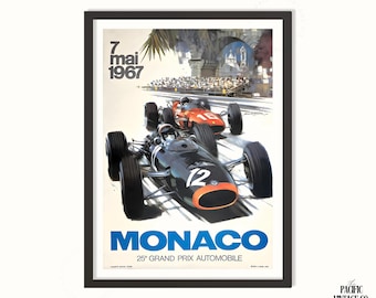 Vintage Monaco 1967 Racing Wall Art, Vintage Formula 1 Racing Art, Monte Carlo Auto Race Print, Classic Motorsport Wall Decor