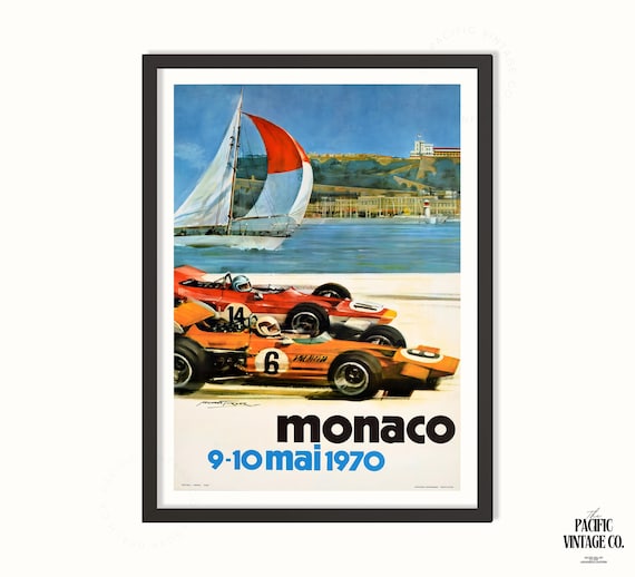 Monaco Grand Prix 1970 Poster, Vintage Formula 1 Racing Art, Monte Carlo Auto Race Print, Retro Motorsport Wall Decor