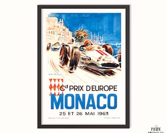 Monaco 1963 Racing Poster | Vintage Grand Prix Art Print | Retro Motorsports Wall Decor