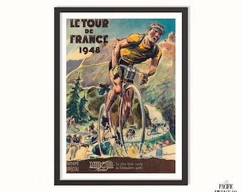 Tour de France 1948 Poster – Vintage Cycling Art Print, French Bicycle Race Wall Decor, Retro Sports Illustration