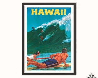 アート用品 ハワイ サーフ ポスター 額入り サーフィン 海 レトロ