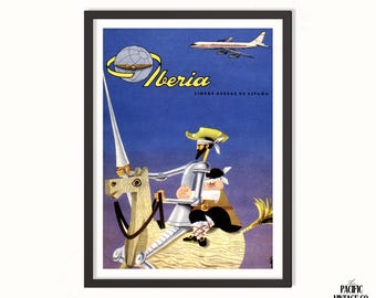 Vintage Spain Travel Poster | Mid Century Aviation Illustration | Retro European Wall Art