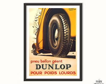 Vintage Dunlop Tire Poster – Classic French Advertising Art Print, Retro Automotive Decor