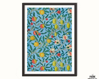 William Morris Granatapfel Blau Kunstdruck - Vintage Blumenmuster Poster, Botanisches Wandbild, Kunstgewerbe-Dekor
