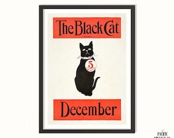 The Black Cat Poster – Vintage December Print, Retro Cat Wall Art, Classic 1900s Magazine Cover