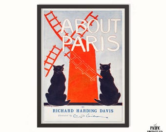 Póster de Edward Penfield sobre París: lámina francesa vintage, ilustración de un gato negro, decoración de pared art nouveau parisina