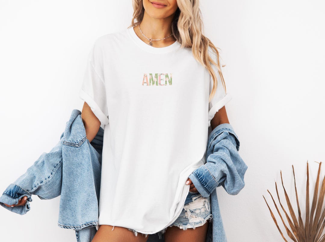 Floral Amen Lettering Art T-shirt | Christian Faith Tee | Floral Script ...