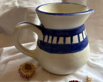 Hand-Painted Cobalt Blue Stoneware Pitcher: 28 oz